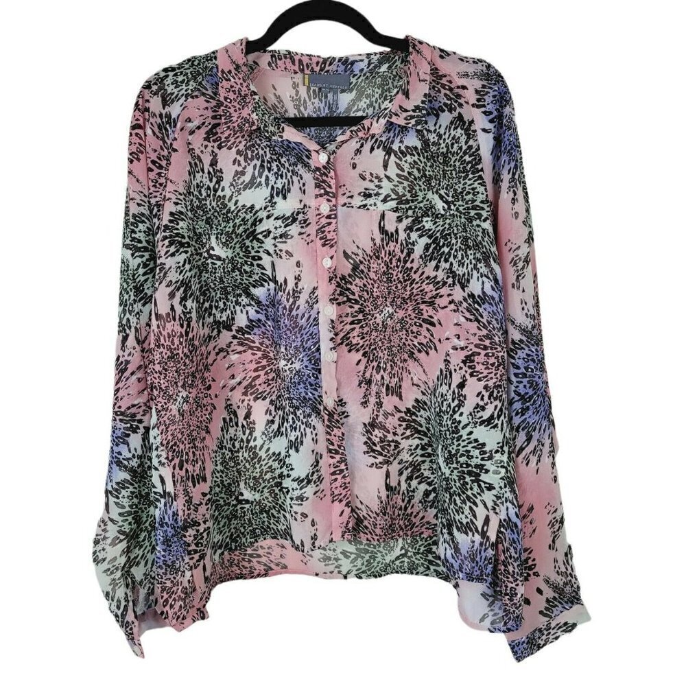 Jeans By Buffalo Women's Animal Print Blouse Sheer Button Up Sz Med Pastel EUC